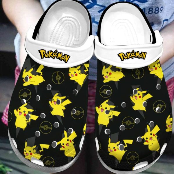 image 85 1, Pretty Pokemon Pikachu Black Crocs For Adults, Perfect For Outdoor Activity, Adult, Black, Pretty