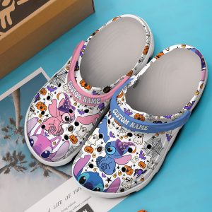 image 95 1, Customized Disney Stitch And Angel Couple Halloween Crocs, Available Sizes For Kids And Adult, Adult, Kids