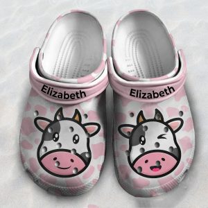 image 1 1, Pink Dairy Cow Printed Classic Crocs For Women, Classic, Pink, Women