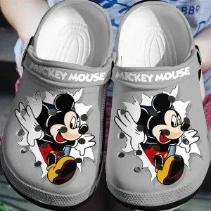 mickey mouse personalized name crocs clogs shoes custom sneakers for adults yqnfl, Cute Mickey Mouse Classic Clogs Unisex Grey Crocs, Best Gift For You!, Classic, Grey, Unisex