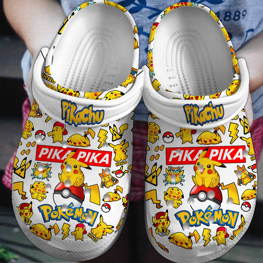 premium pikachu pkm clogs nl cdmk4, Fluffy Pika Pika White Pikachu Unisex Crocs, Easy To Clean, Fluffy, White