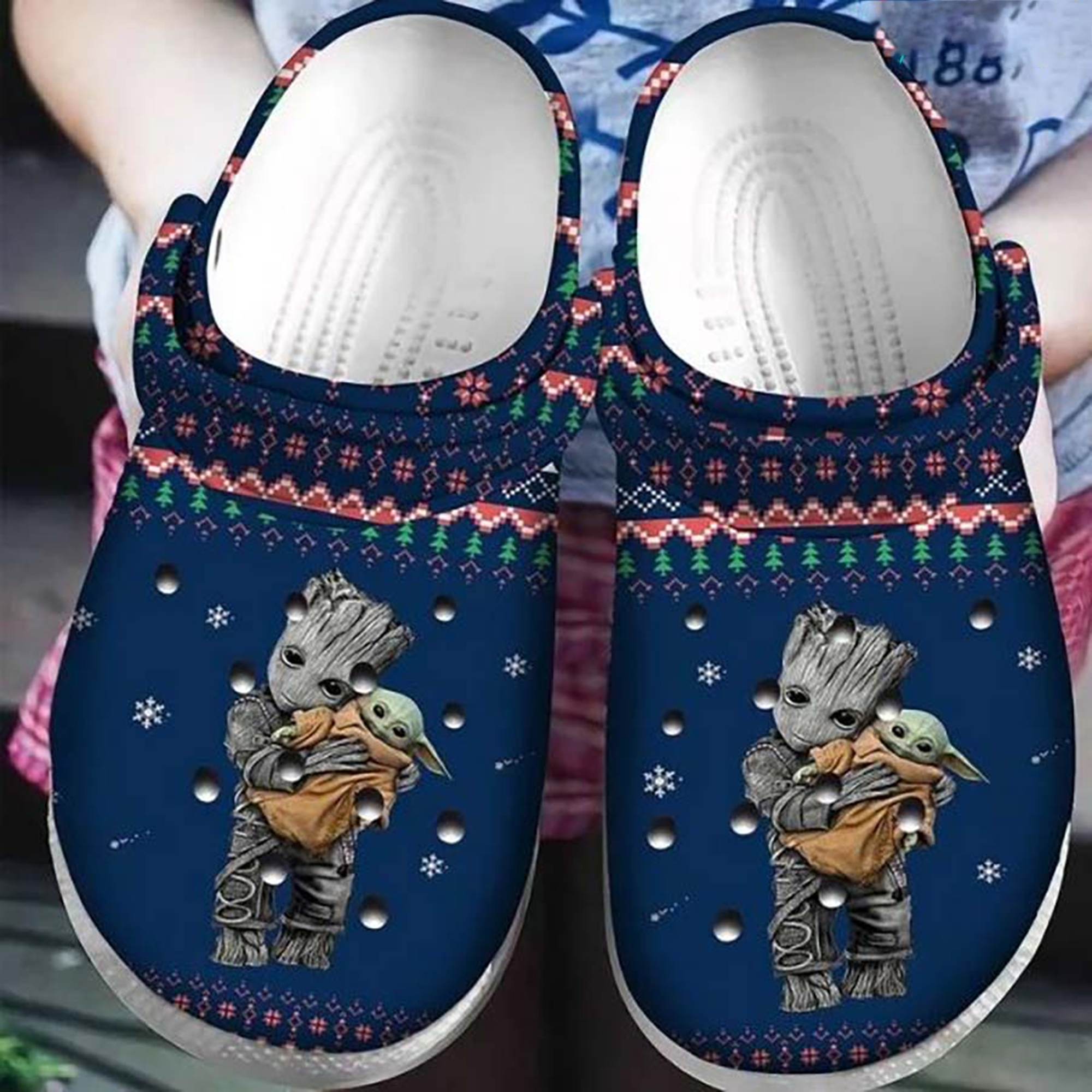breathable and durable groot and yoda on the navy crocs quick delivery available ecak2