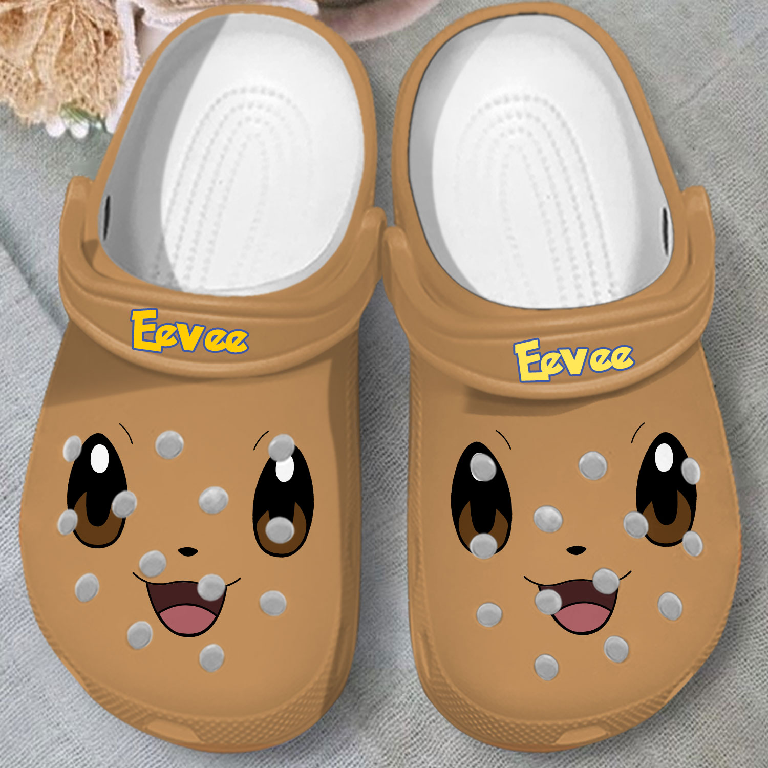 cute durable and non slip eevee face crocs quick delivery available k5hm6