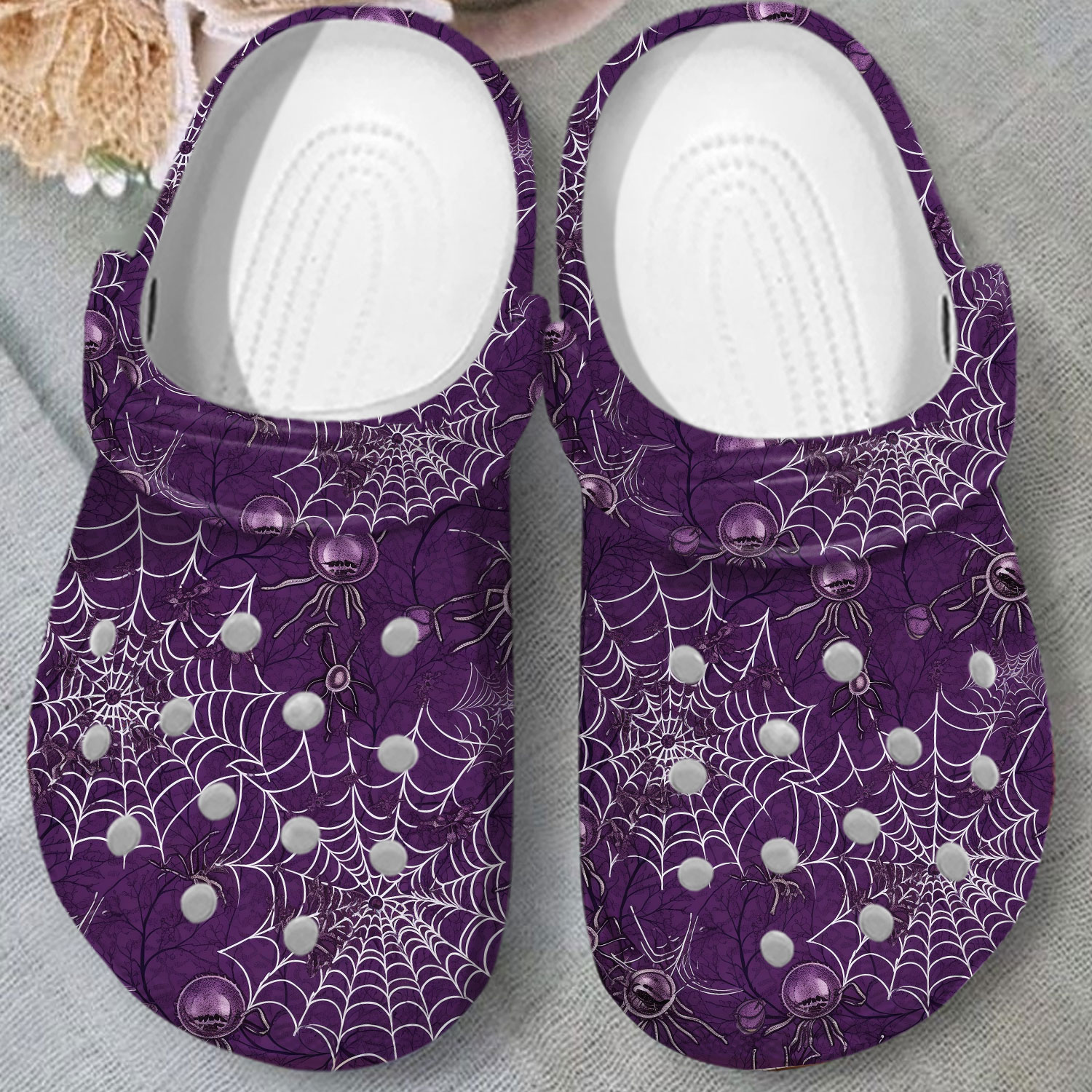 for halloween durable and water resistant skeleton spider on the purple crocs fast shipping teoam