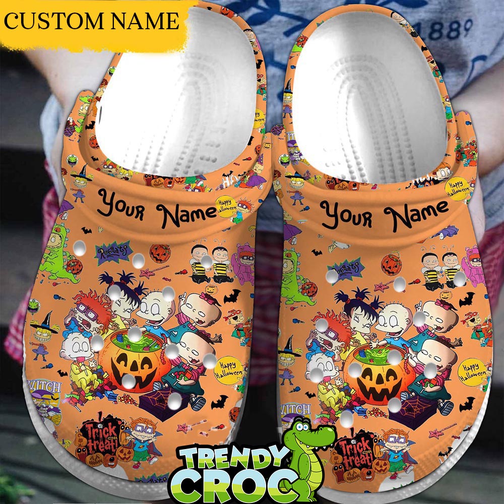 for halloween durable water resistant and customized characters rugrats on the orange crocs fast shipping h356c