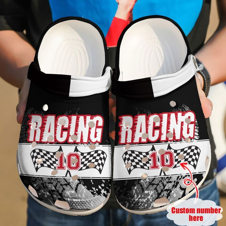 Personalized Breathable And Durable Checkered Flag Crocs, Black And ...