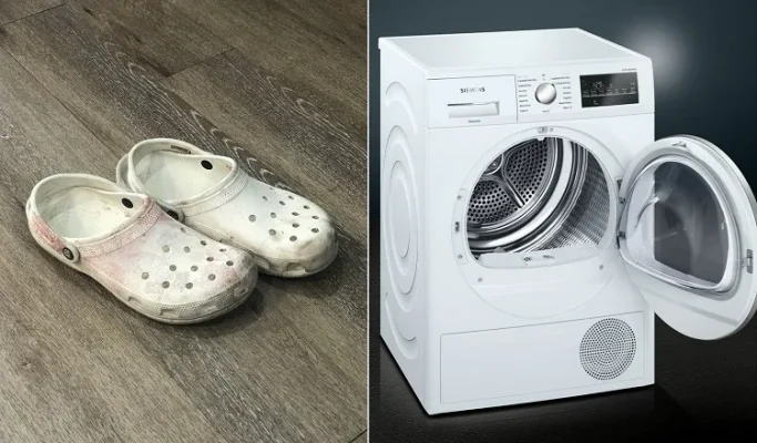 Clean dirty white Crocs  by Washing Machine.