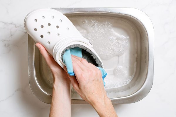 Rinse the fuzzy Crocs thoroughly